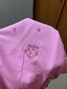 Pink Embroidered Cotton Dress - XL Size