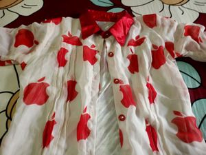 Apple Print Sheer Shirt  For Women