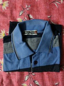 Blue Striped Polo Shirt - XXL