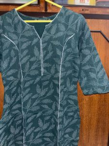 Green Kurta with White Embroidery Work