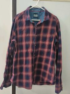 Mens Red Navy Blue Check Shirt