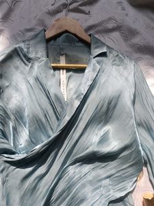 Silky Blue Wrap Top &amp; Pants Set