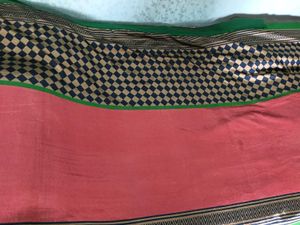 GentlyUsed CottonSilk Saree-RustBlackGreenStripes