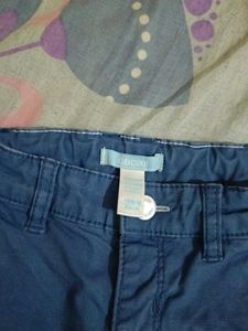 Blue Cotton Blend Pants