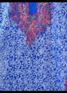 NEW Blue chikan Embroidered Kurta XL