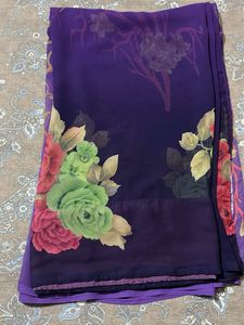 chiffon purple and blue shade flower print saree