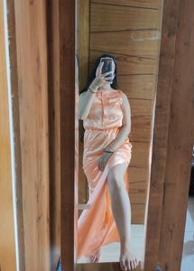 Orange Satin Side Slit Maxi Dress . P R I CE  DROP