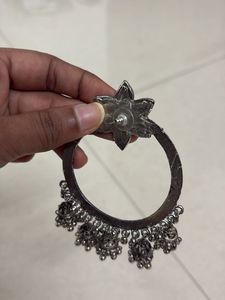 Silver Tone Floral Hoop Earrings