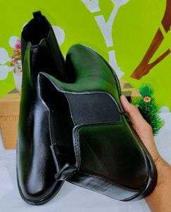 UK-10 Black Leather Chelsea Boots For Men&#39;s