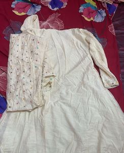 Elegant Cream Embroidered Anarkali Suit