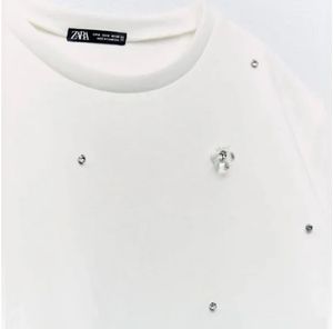 Zara White Embellished T-Shirt Dress