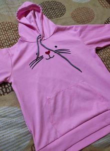 Cat Printed Light Pink Cute Hoodie