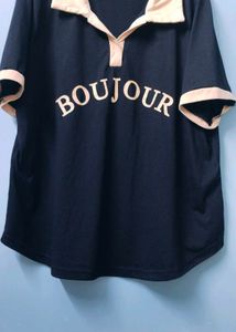 Black Tee with Tan Trim