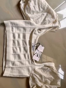 Zara White Cutout Knit Top