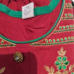 Red Embroidered Kurta