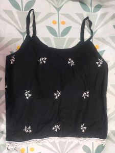 Black Embroidered Cami Tank