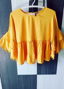 Women Branded Solid Casual Mustard Peplum To