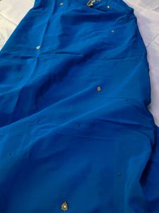 Blue Silk Saree with Gold Embroidery