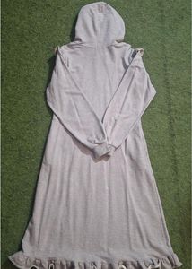 Gray Ruffle Trim Hoodie Dress