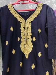 Navy Blue Embroidered Suit