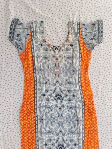 Orange &amp; White Printed Kurti
