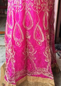 Pink &amp; Gold Embroidered Lehenga Skirt