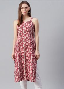 Red Floral Print Kurta