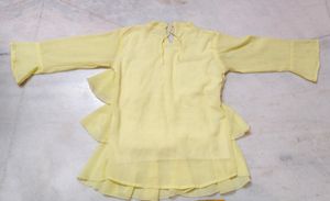 Elegant Yellow Tiered Dress with Embellished Neck