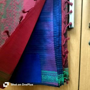 Blue Checked Saree with Green Border