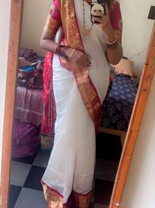 Elegant White kanchivaram silk Saree