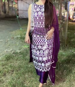 Elegant Purple Embroidered Suit
