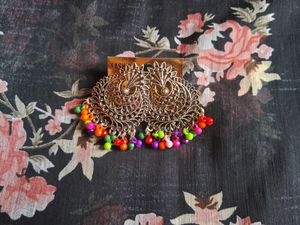 Silver Oxidized Earrings With Colorful Beads