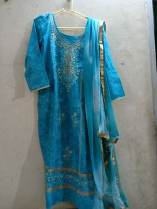C - Green Stitched Pant Suit With Dupatta