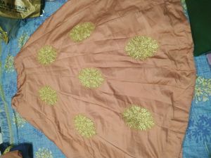 women peach and blue crop top skirt with duptta
