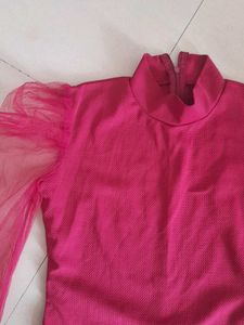 Red Sheer Sleeve Top