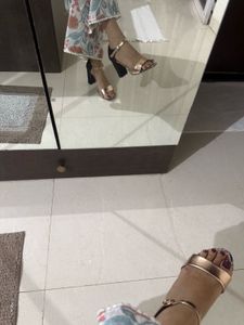 Golden Ankle Strap Block Heels | Tresmode