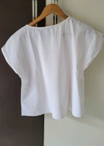 White Button Detail Top