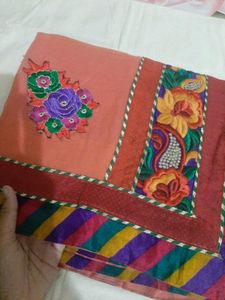 Coral Supernet Heavy Border Saree