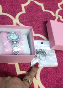 Party Wear Watch With Chain Set And Ring