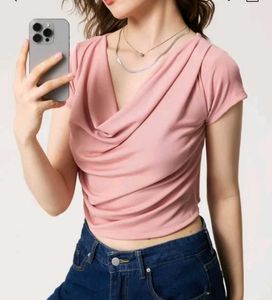 Cute Pink Cowl Neck Top