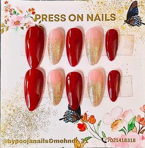 Press On Nails - Red & Glitter