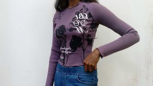 Purple Graphic Print Top