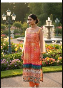 Orange Sheer Sleeve Kurta