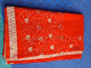Orange Embroidered Saree