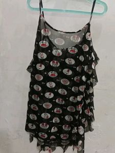 A Cute Black Printed Net Top