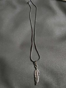 Silver Feather Pendant Necklace on a Snake Chain