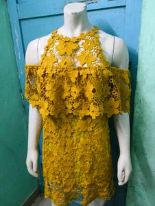 Yellow Lace Off-Shoulder Dress
