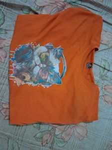 Orange Tee with Cat Graphic