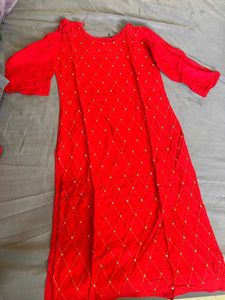 Red New Kurta With Golden Work