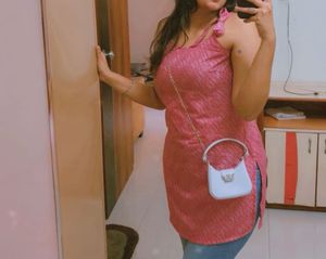 Pink Kurti with Shoulder Bows